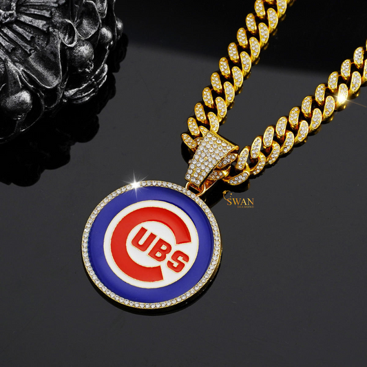Cubs Iced Out Pendant Necklace with Gold Diamond Cuban Link Chain Hip Hop Jewelry Baseball Team Bling Custom Luxury Necklace swandiamond