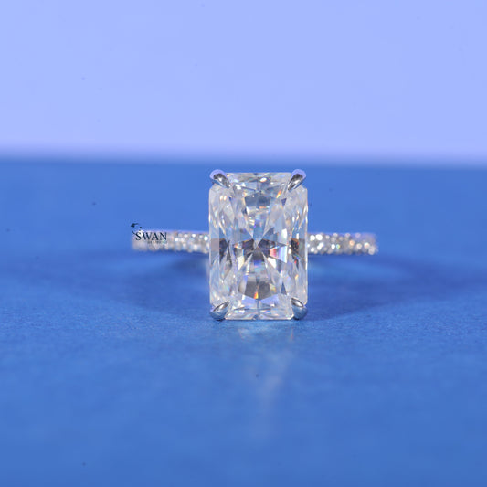 2.5 CT Radiant Cut Lab Grown Hidden Halo Pave Set Engagement Ring