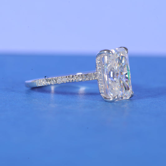 2.5 CT Radiant Cut Lab Grown Hidden Halo Pave Set Engagement Ring