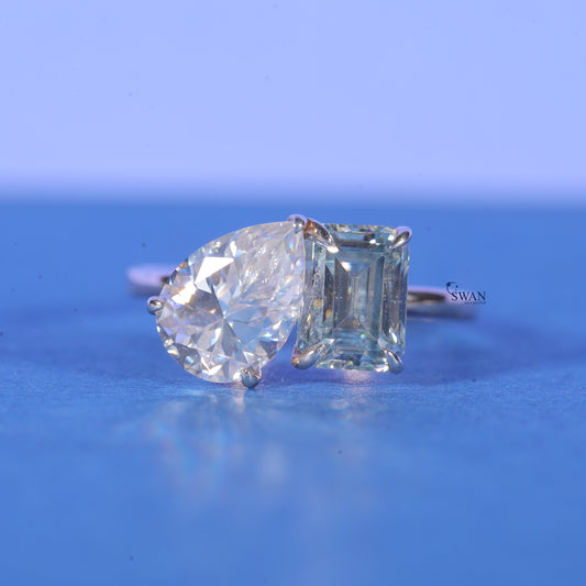 Emerald And Pear Cut Lab Grown VVS1 Diamond Engagement Rings