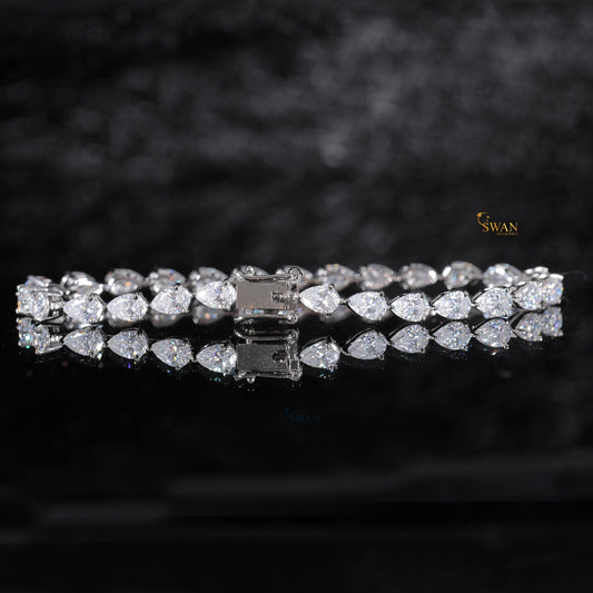 Elegant Pear Cut Diamond Tennis Bracelet in Silver with Sparkling Natural Stones Timeless Luxury Jewelry Gift for Her or Him swandiamond