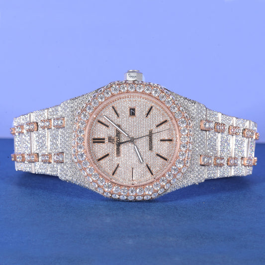 Two Tone Iced Out Watch VVS Moissanite Custom Rose Gold and Silver Men’s Luxury Timepiece Hip Hop Designer Style SwanDiamond