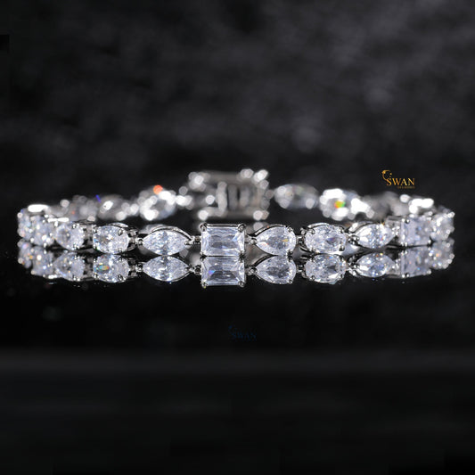 Luxury Pear and Emerald Cut Diamond Tennis Bracelet in Silver with Sparkling Natural Stones Elegant Statement Jewelry for Him or Her