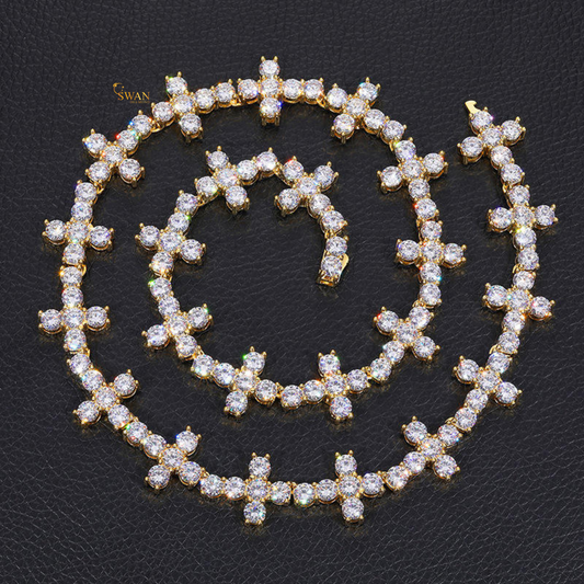Unique Cross Cluster Diamond Luxury Tennis Necklace in White Gold Modern Statement Jewelry for Men and Women swandiamond