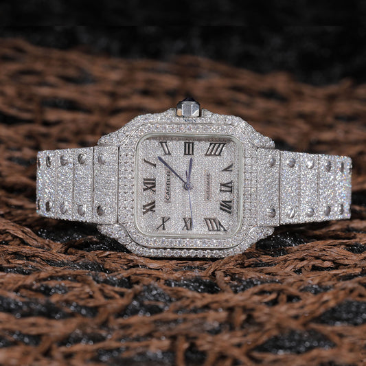 Full Silver Roman Dial Iced Out Watch VVS Moissanite Custom Men’s Luxury Timepiece Classic Hip Hop Designer Style SwanDiamond
