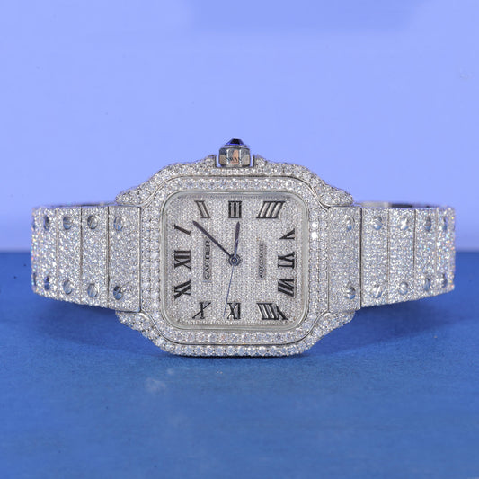 Roman Dial Iced Out Watch VVS Moissanite Custom Silver Men’s Luxury Timepiece Classic Hip Hop Designer Style SwanDiamond