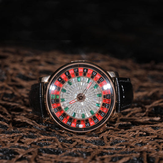 Jacob & Co Roulette Luxury Watch with Diamond-Set Dial, Red Green Black Detailing, and Premium Black Leather Strap SwanDiamond