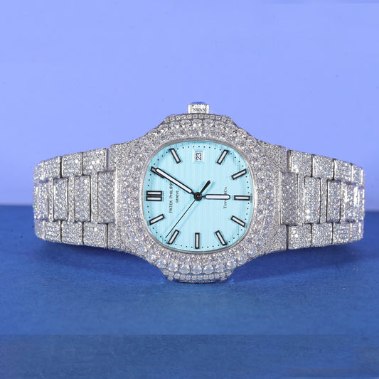 Custom Style Iced Out Watch with Tiffany Blue Dial – Luxury Diamond Timepiece for Bold Style SwanDiamond