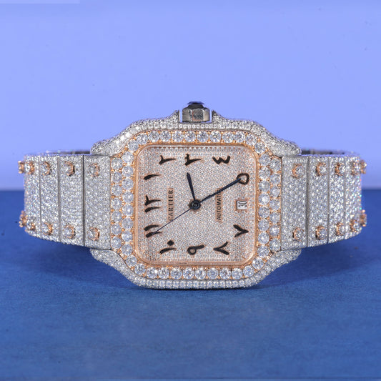 Arabic Dial Iced Out Watch VVS Moissanite Custom Rose Gold and Silver Men’s Luxury Timepiece Elegant Designer Style SwanDiamond