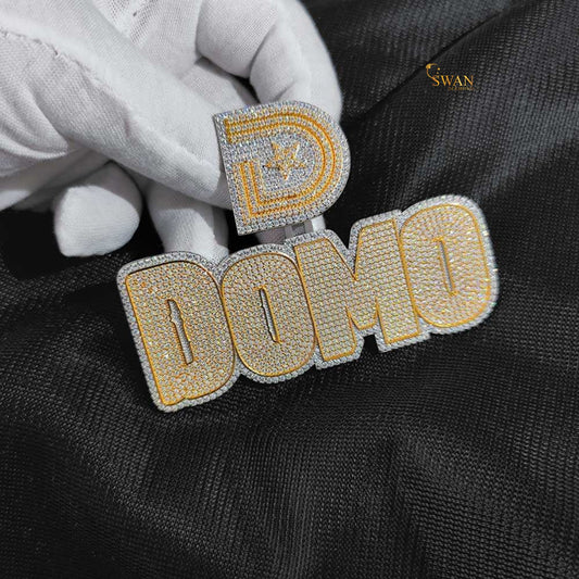 Hip Hop Custom DOMO Name Pendant with Initial Letter D Iced Out Gold and Silver Two Tone Necklace Bling Statement Jewelry for Men swandiamond