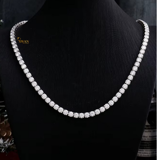 Classic Diamond Tennis Necklace in White Gold Round Cut Stones Iced Out Luxury Jewelry Gift for Men and Women swandiamond
