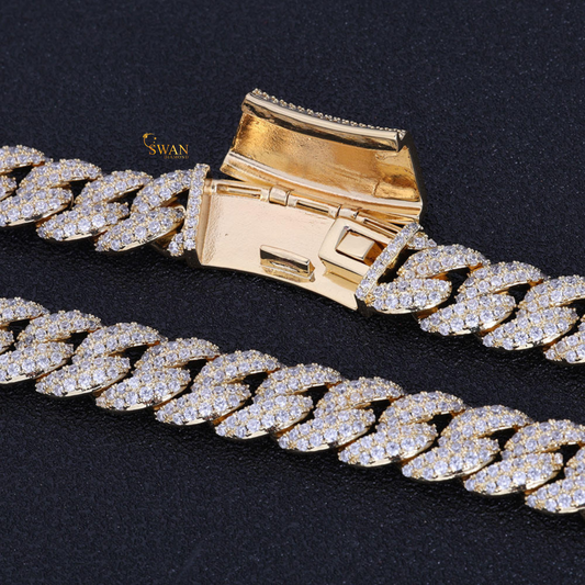 Mens Luxury Cuban Link Bracelet White Gold Iced Out with Natural Diamonds Pave Setting Statement Jewelry swandiamond