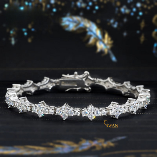 Elegant Star Shape Diamond Tennis Bracelet in White Gold Sparkling Natural Diamond Jewelry Luxury Timeless Gift for Her swandiamond