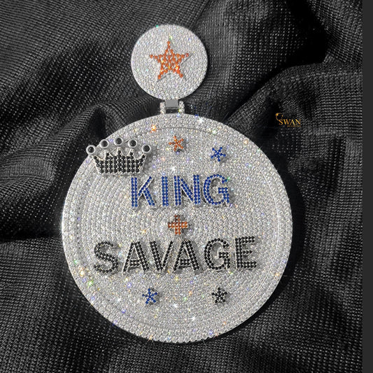 Luxury Hip Hop Custom King Savage Medallion Pendant Fully Iced Out with Multi Color VVS Moissanite Diamonds Necklace for Men swandiamond
