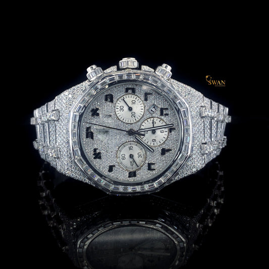 Luxury Iced Out Diamond Chronograph Watch with Baguette Bezel Full Pave Dial and Bracelet Bold Octagon Style Timepiece SwanDiamond