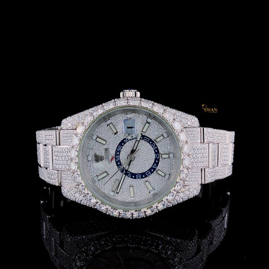Sky Dweller Diamond Watch White Gold Custom Luxury Timepiece Fully Iced Out Bracelet and Bezel for Men SwanDiamond