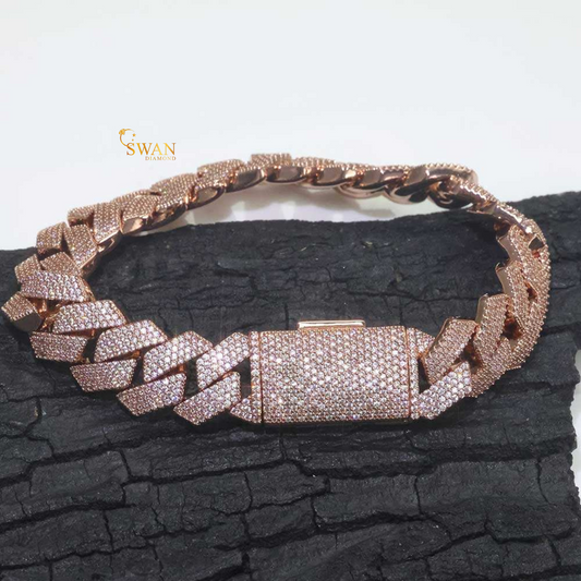 Rose Gold Cuban Link Bracelet Iced Out with Natural Diamonds Pave Setting Luxury Hip Hop Statement Jewelry swandiamond