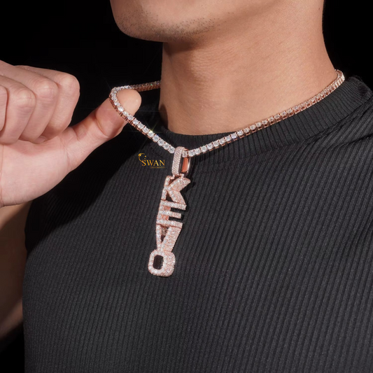 Personalized Diamond Name Tennis Chain Pendant KEVO Custom Iced Out Letters Hip Hop Bling Necklace Jewelry For Men and Women swandiamond