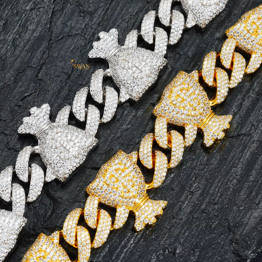 Icy Crown Cuban Link Bracelet in White Gold and Yellow Gold Fully Iced Out with Natural Diamonds Luxury Hip Hop Statement Jewelry swandiamond