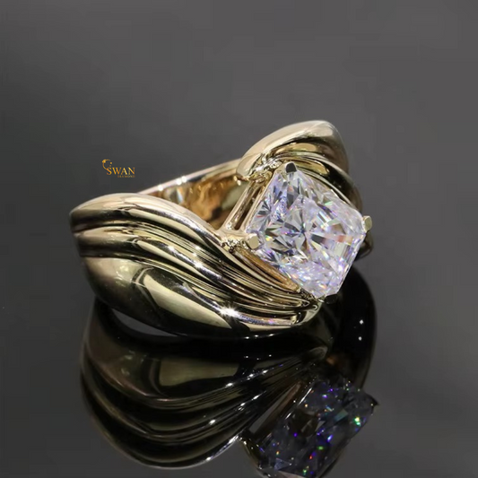 Radiant Cut Diamond Solitaire Engagement Ring in 925 Silver Unique Twisted Bypass Modern Statement Gold Plated Bridal Jewelry Gift for Her