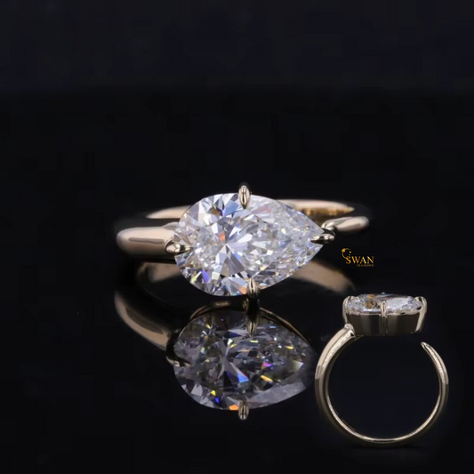 925 Silver Pear Cut Solitaire Diamond Engagement Ring in Gold Plated Classic Elegant Bridal Jewelry Gift for Her swandiamond