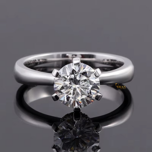 Round Cut Solitaire Diamond Engagement Ring in 925 Silver Six Prong Classic Setting Timeless Elegant Bridal Jewelry Gift for Her swandiamond