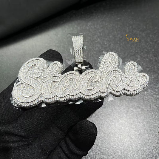 Custom Hip Hop Stacks Name Pendant with Iced Out Cuban Link Chain Jewelry Silver Bling Necklace Statement Piece for Men swandiamond