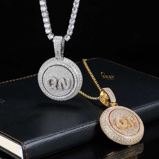 Luxury Hip Hop Custom Initial Medallion Pendant Iced Out in Gold and Silver with VVS Moissanite Diamonds Necklace for Men Streetwear swandiamond
