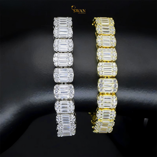 Emerald Baguette Cut Diamond Tennis Bracelet in White Gold and Yellow Gold Sparkling Natural Diamond Jewelry Elegant Luxury Gift for Her swandiamond