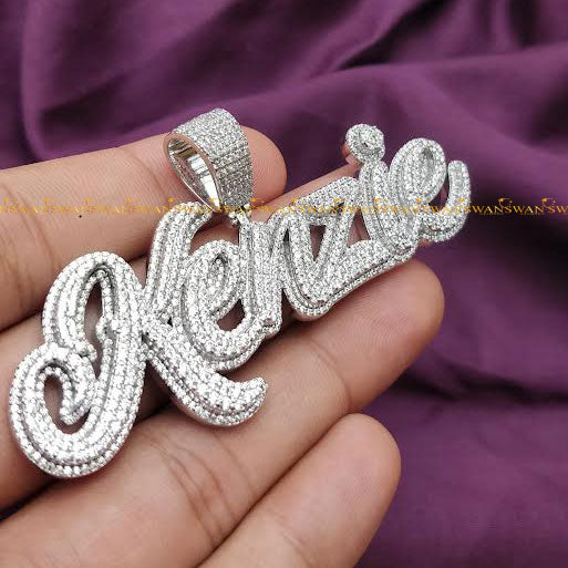 Trendy Moissanite diamond custom Name Pendant In 925 Sterling Silver