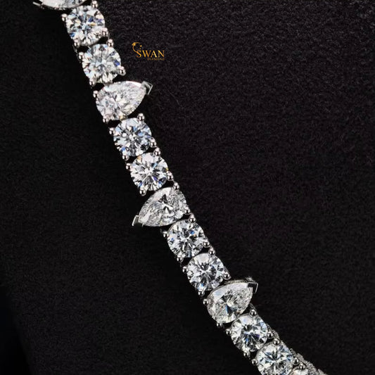 Unique Pear and Round Cut Diamond Tennis Bracelet in White Gold Elegant Luxury Jewelry Men for Women Anniversary Wedding Gift swandiamond