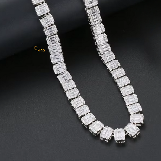 Emerald Cut & Baguette Cut Diamond Tennis Necklace in White Gold Classic Statement Jewelry for Men and Women Luxury Gift Timeless Elegant Design swandiamond