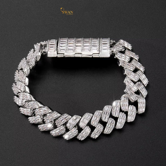 Gold Cuban Link Bracelet with Baguette Cut Diamonds Iced Out Luxury Hip Hop Jewelry High Quality Statement Piece for Men and Women