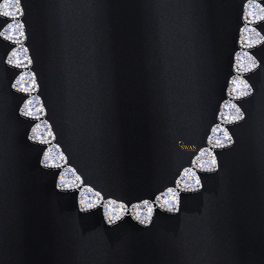 Heart Cut Diamond Tennis Necklace Natural Diamond Statement Necklace for Men and Women Anniversary Gift swandiamond