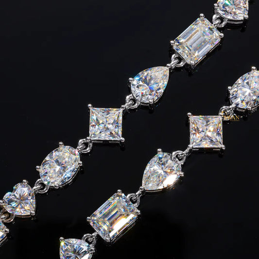 Unique Mixed Cut Diamond Tennis Bracelet in White Gold Featuring Oval Pear Emerald Heart and Princess Cuts Sparkling Natural Diamond Jewelry Gift swandiamond