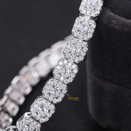 Luxury Hexagon Halo Tennis Bracelet with Round Cut Natural Diamonds in White Gold Elegant Sparkling Diamond Jewelry Gift for Her swandiamond