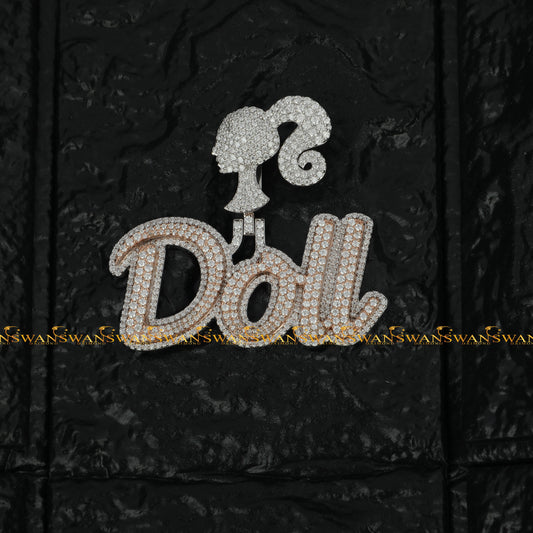 925 Silver Letter Doll Pendants Bust Down With Round Brilliant Cut Moissanite Diamonds For Enhancing vvs Clarity