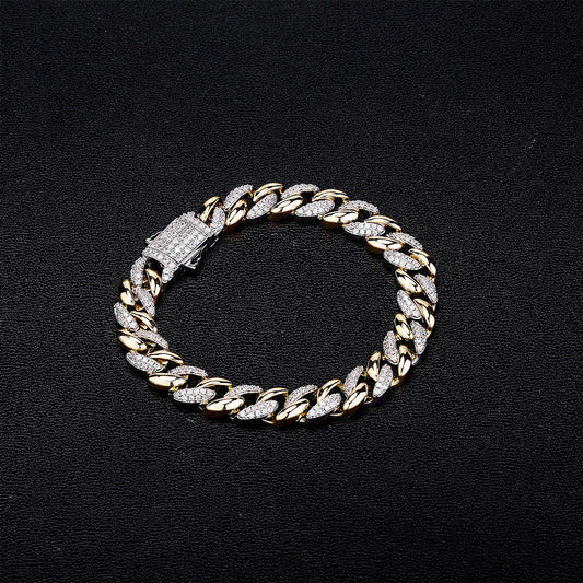 Wholesale Custom Cuban Link Chain Bracelet for Men 10k Gold 925 Silver Moissanite Diamond 14k Gold Hip Hop Style
