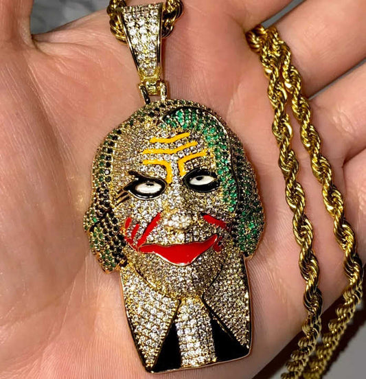 925 Sterling Silver Joker Moissanite Pendant Necklace Gold Plating Clown Joker Design Jewelry Accessories