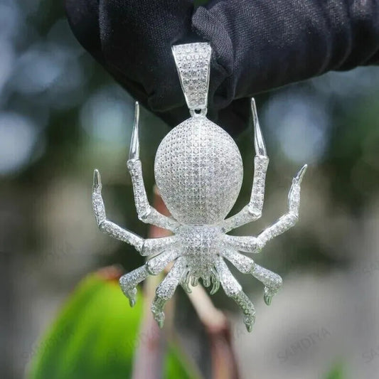 Unisex Unique Spyder Pendant round Brilliant Cut Moissanite Diamonds & 925 Sterling Silver