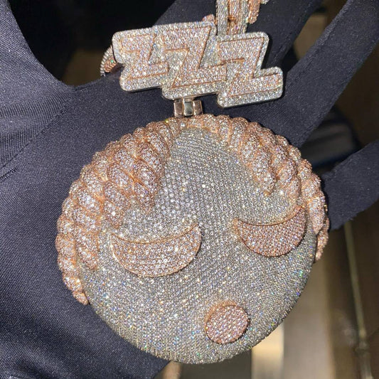 Trendy Hip Hop Jewelry Full Iced Out Face Pendants Vvs Moissanite Diamond Charm Pendants 925 Sterling Silver Jewelry