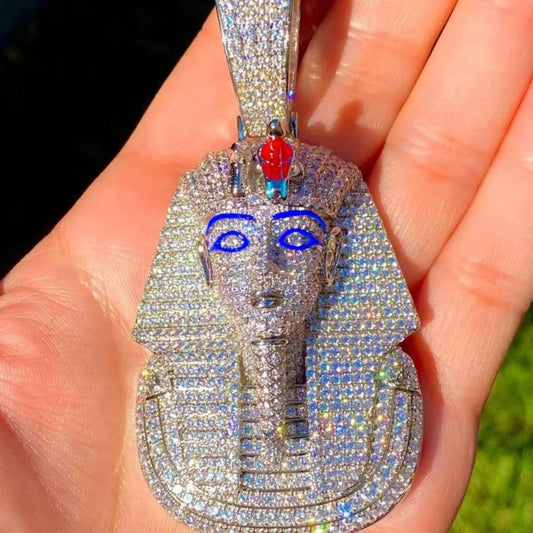 925 Sterling Silver Fine Jewelry Egyptian Pharaoh Design Pendant with Moissanite diamond