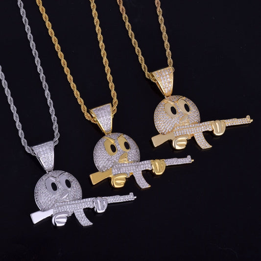 Trendy Angry Cartoon With Gun In 925 Sterling Silver With Moissanite Diamonds