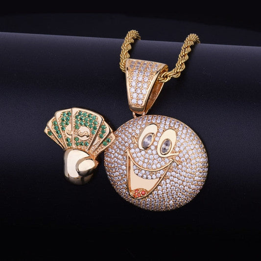 Smiling Hip Hop Cash Money Man Face Moissanite vvs Diamonds Pendant Chain Necklace