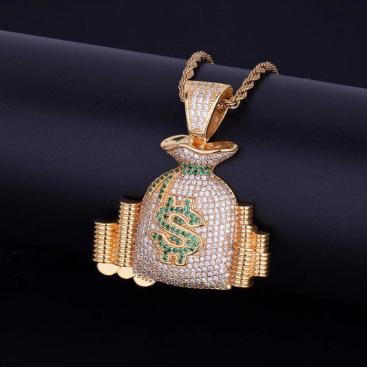Unique Style Hip Hop Money Bag Pendant In 925 Sterling Silver Moissanite Diamonds