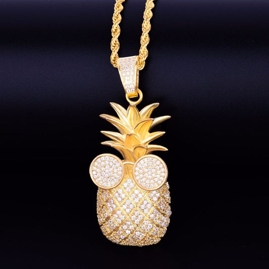 Rose Gold Silver Pineapple Hip Hop Pendant Chain Necklace by swandiamond