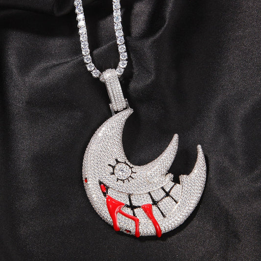 Fully Studded Moon Moissanite Pendant Necklace Trippie Redd Moon Bling Hip Hop Pendant
