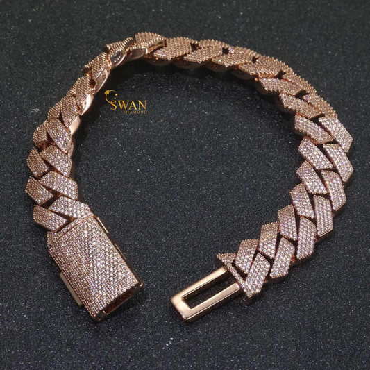 Rose Gold Cuban Link Bracelet Iced Out with Natural Diamonds Pave Setting Luxury Hip Hop Statement Jewelry swandiamond