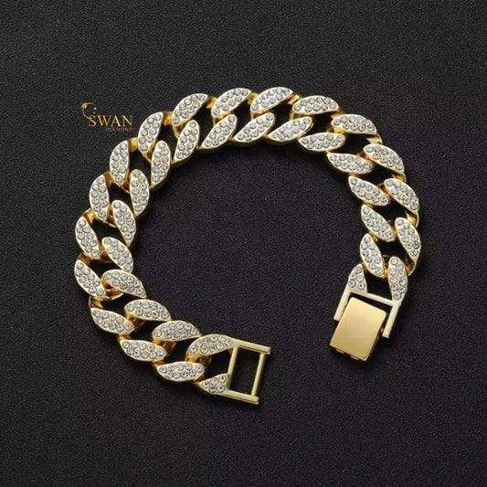Gold Cuban Link Diamond Bracelet Full Iced Out Luxury Hip Hop Jewelry Sparkling Pave Statement Piece for Men and Women swandiamond