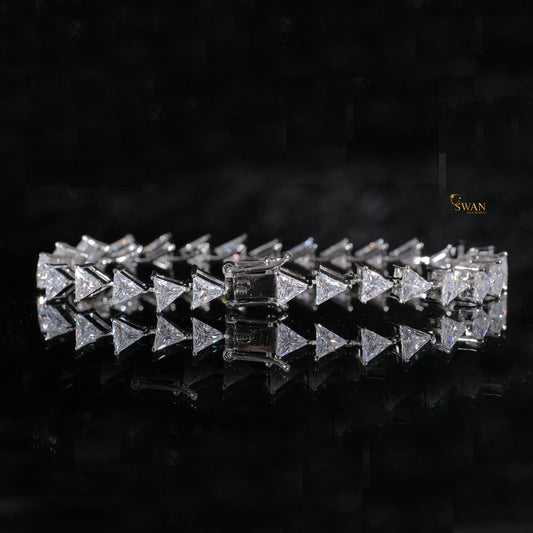 Luxury Luxury Trillion Cut Diamond Tennis Bracelet in Silver with Sparkling Natural Stones Elegant Statement Jewelry for Men and Women Diamond Tennis Bracelet in Silver with Sparkling Natural Stones Elegant Statement Jewelry for Men and Women swandiamond